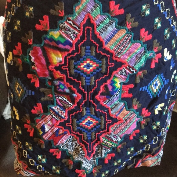 Zara Trafaluc Brand Navy/Multicolored Aztec Diamond Embroidered Mini Skirt Sz S - Picture 5 of 8